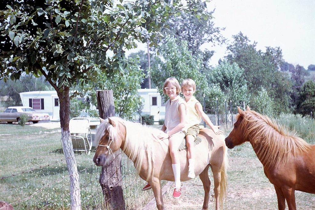 Kim, Sue on a horse
